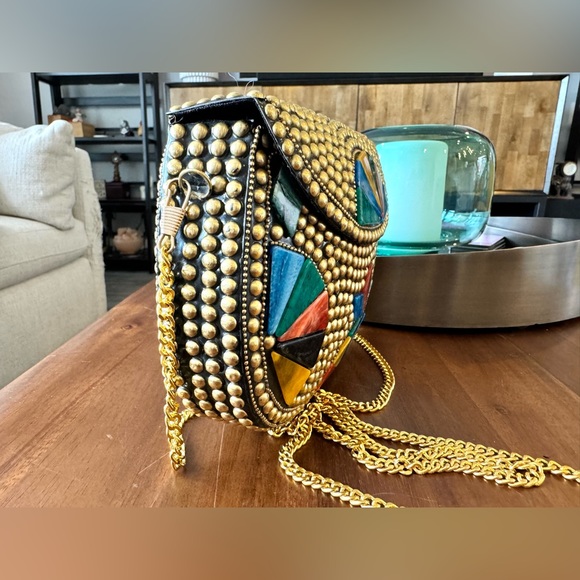 Artisan Nepal Studded Mosaic Colorful Hard Case Bag - Picture 4 of 8